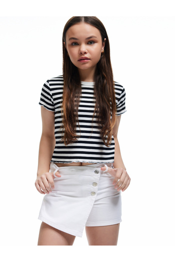 Koton Cotton Double Breasted Denim Shorts - Skirt with Pockets and Button Detail