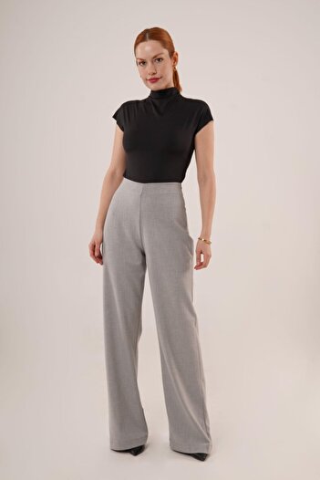 stiledavet online store Wide Leg Side Zipper Gray Fabric Trousers
