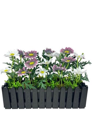 Nettenevime Artificial Flower Purple White Chrysanthemum Daisy Black Fence Balcony Flower in Pot with Handrail Hanging Flower Basket
