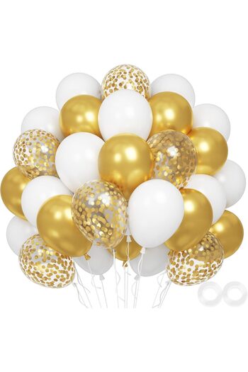 Generic 60 pcs 12 inch Metallic Gold White Balloons with Confetti Balloons
