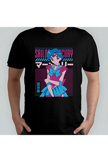 Pixxa Sailor Moon Sailor Mercury Ami Mizuno_ Unisex 100% βαμβακερό μπλουζάκι με λαιμόκοψη μοντέλο 2