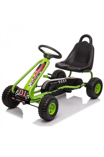 KidsCare Kart cu pedale pentru copii, culoare verde, frana de mana, pentru 3-6 ani, scaun reglabil