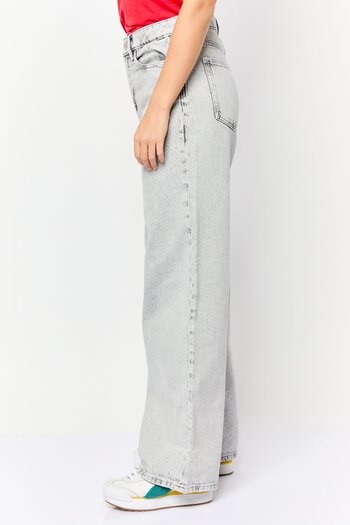 Esprit Women Regular Fit Washed No Stretch Wide Leg Jeans, Grey
