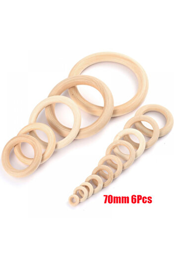 Choice 70mm 6Pcs 12-125mm Baby Natural Maple Wooden Teething Rings Teether Handmade for Necklace Bracelet