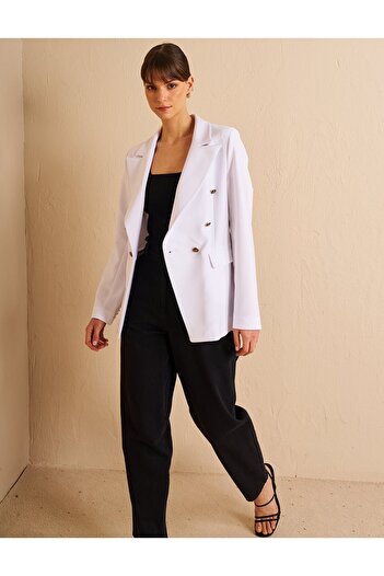 Kayra Buttoned Blazer Jacket - Optical White