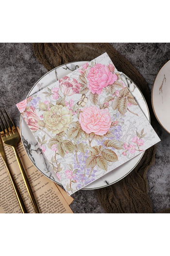 Choice 20pcs 20pcs/Pac 33cm 2Ply Colorful Printed Napkin Pink Flower Square Butterfly Valley Bart Paper Wed