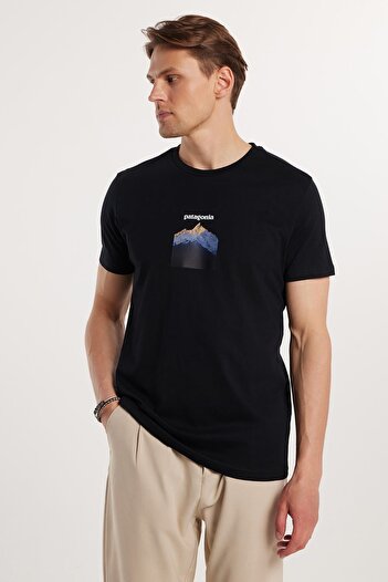 Tudors Ανδρικό T-shirt Slim Fit Slim Fit 100% βαμβακερό μαλακό μπλουζάκι με εμπριμέ μαύρο Crew