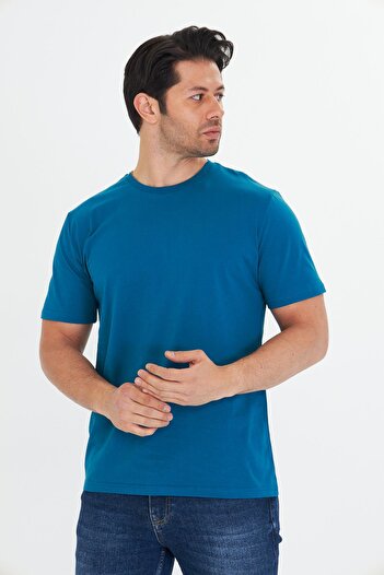 TRENDHİLL Tricou pentru bărbați, bumbac, cu gâtul turn, mărime mare, albastru 5014B-M