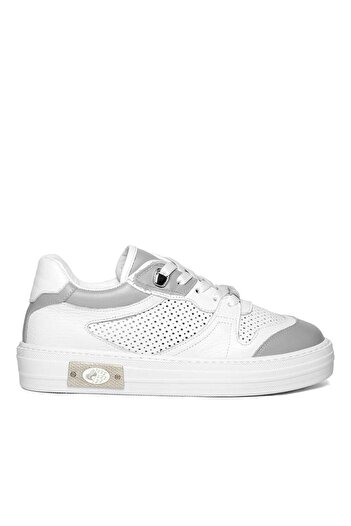 Celal Gültekin Γυναικείο δερμάτινο sneaker με χοντρή σόλα με κορδόνια σε λευκό γκρι χρώμα