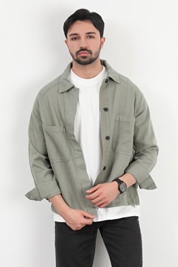 JB John Borners Men's Button Closure Double Pocket Shirt Khaki - 2704