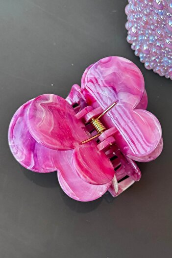 TAKIŞTIR Pink Color Butterfly Figured Marble Patterned Bone Latch Buckle