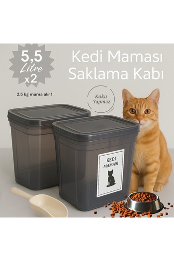 Dem Home Cat Food Storage Container 5.5 Liter Anthracite Color Plastic Organizer Storage Container 2 PCS