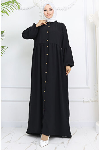 sefamerve Aerobin Fabric Buttoned Dress 0045-01 Black