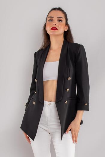 AYHAN 90599 6 Gold Button Detail Blazer Women's Jacket