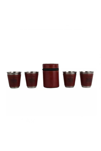Depox Set of 4 stainless steel glasses with leather covers, 50 ml
