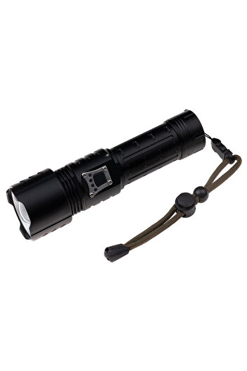 Depox IdeallStore® survival flashlight, Immediate Rescue, metal, LED, USB, zoom, black
