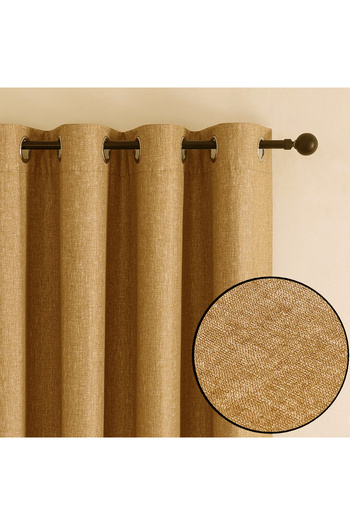 farbateks Linen Black Out Mustard Yellow Color Rustic Curtain Eyelet Ring Pipe Ring Decorative Curtain