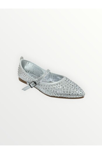 iskarpino Comfortable Sole Pointed Toe Silver Stone Women's Ballerina Casual Shoes