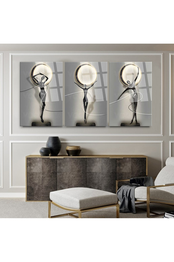 TAULART TABLO DE STICLA MODERN ABSTRACT PENTRU FEMEIE, 3 PIESE, TABLO DE CADOU DE LUX RESISTENT LA SPARATURI