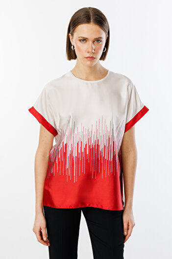 Ekol Six Pattern Crew Neck Blouse