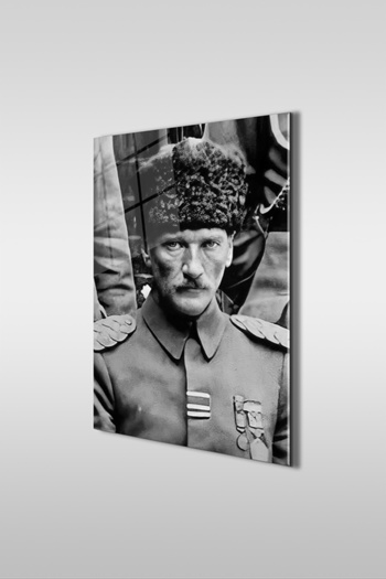indispensablely Ataturk in Uniform Black and White 2 Vertical Glass Painting