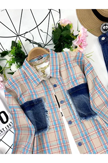 YEDİLALE Denim Pocket Plaid Loose Sports Shirt [Only the Shirt Included in the Price]