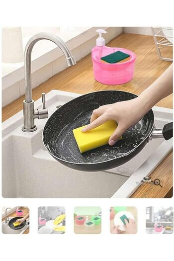 Generic Bisbell 2-in-1 Dish Soap Dispenser with Scrub Sponge, Blue,BB2070,Compact & Space-Saving Design
