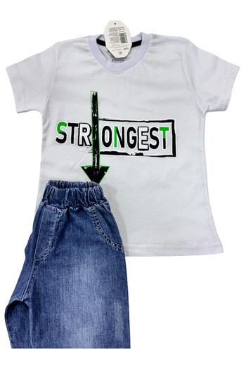 Esterella Boy's Short Capri / T-Shirt Jeans Row Set Summer Suit