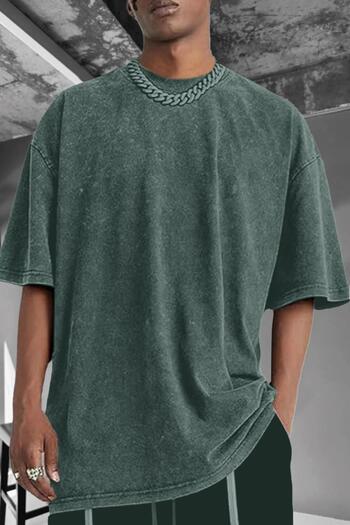 Millionaire Men's Petrol Green Oversize Acid Washed T-Shirt with Tumbled Effect