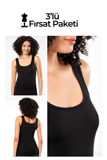 ERDEM İÇ GİYİM Weweus 3-Piece Black Super Thin Natural Bamboo Tank Top 2311