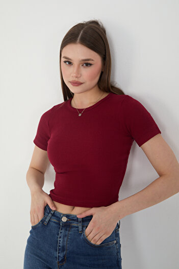 Wearflawless Women's 6 Pack Cotton Knitted Ribbed Crew Neck Camisole Short Sleeve Crop Blouse