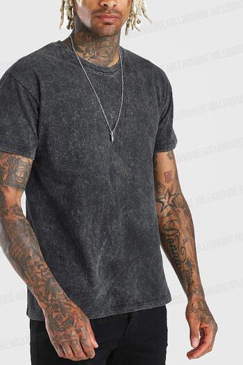 Millionaire Men's Black Regular Acid Washed T-Shirt with Tumbled Effect