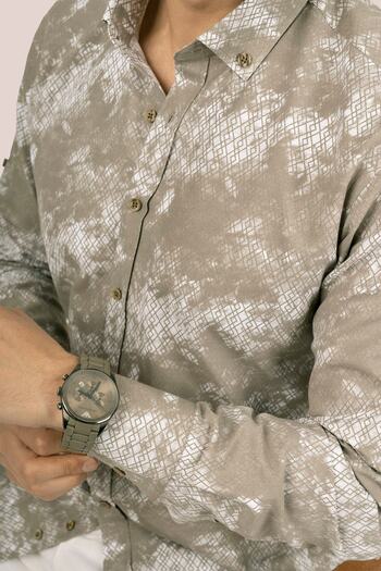 Etikmen Antique Patterned Beige White Slimfit Shirt