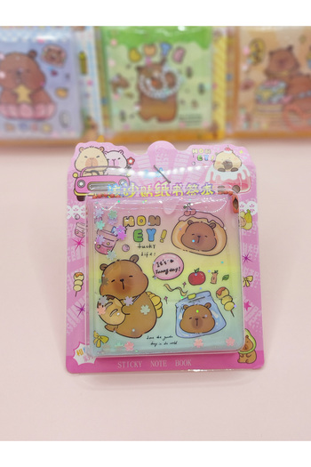 Limmy Sweet Capybara Sticker Notepad with Juicy Sequin Keychain 7.5X7.5 cm