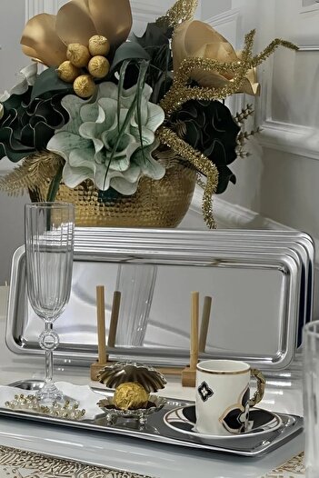 AHİR TİCARET Baton 33X13 cm Silver Presentation Tray 6 Pieces