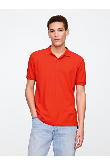 GAP Erkek Kırmızı Stretch Pique Polo Yaka T-Shirt