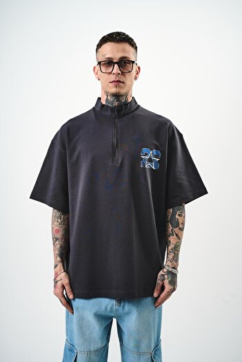 Respire Чоловіча футболка Oversize 22 з принтом і напівзастібкою