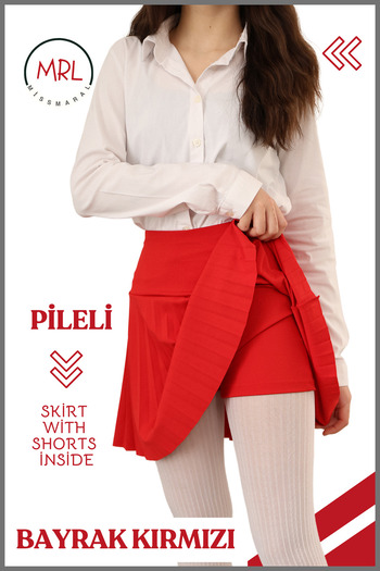 missmaral Girl Event Skirt - Red Pleated with High Waist Inner Shorts 4103