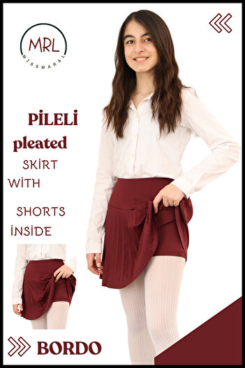 missmaral Girl's Effect Burgundy - School-Game-Sports Skirt with High Waist Inside Shorts 4103