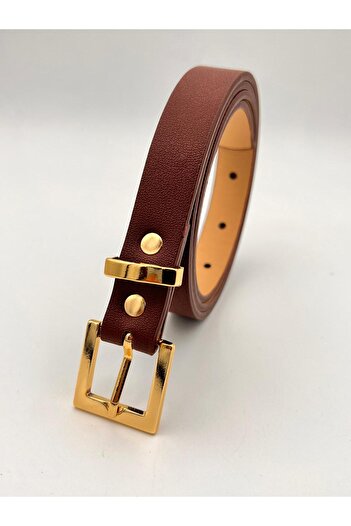MODAM HİFA Claret Red 2 cm Blind Gold Buckle Women's Belt Trouser Belt Dress Belt Shirt Belt Coat Belt
