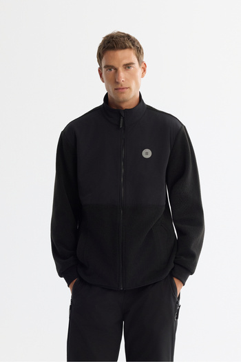 Avva Men's Black Cold Resistant Stand Collar Zippered Fleece Regular Fit Sweatshirt A42Y1311