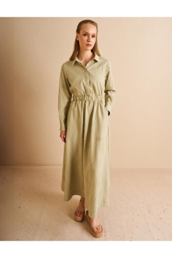 Kayra Green Kufr Maxi Dress Shirt