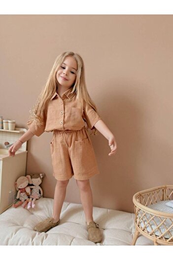 KOKOŞ BEBEK Muslin Pocket Girl Shorts Set |   Between 4/10 Years