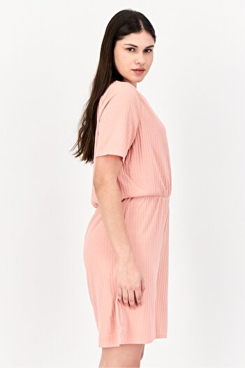 DOROTHY PERKINS Women Ribbed Short Sleeve Playsuit, Peach