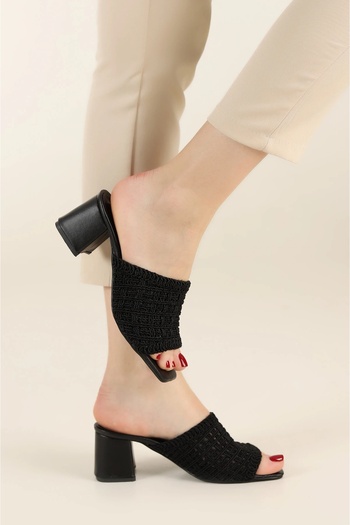 SİDELYA STİL Knitwear Embroidered Heeled Slippers