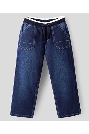 Pine kids Pine Kids Full Length Solid Color Denim Jeans with Ribbed Waist - Blue
