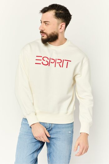 Esprit Men Crew Neck Long Sleeves Brand Logo Sweatshirts, Off White