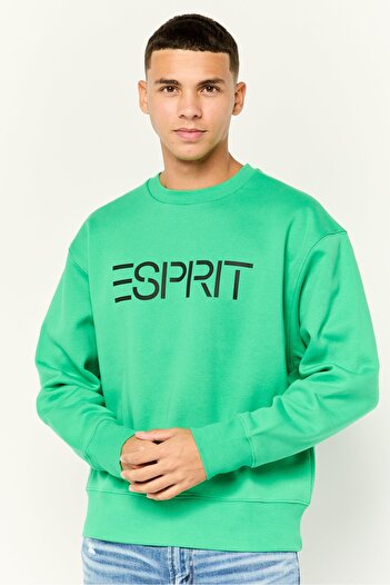 Esprit Men Crew Neck Brand Logo Long Sleeves Sweatshirt, Green