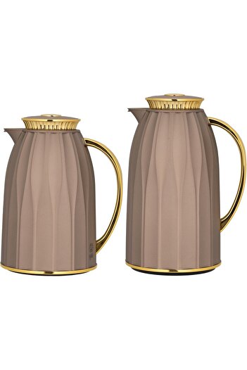 ALSAIF Coffee And Tea Vaccum Flask Set In Brown/gold / Leak-proof And Keeps Drinks Hot 1.0/1.0 Liter
