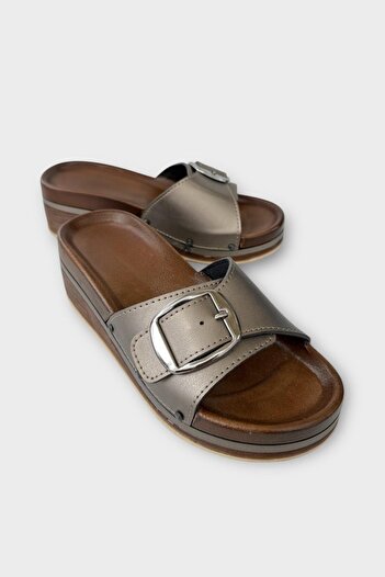 Liger Women's Daily Stylish Summer Slippers Buckle Wedge Heel Platinum